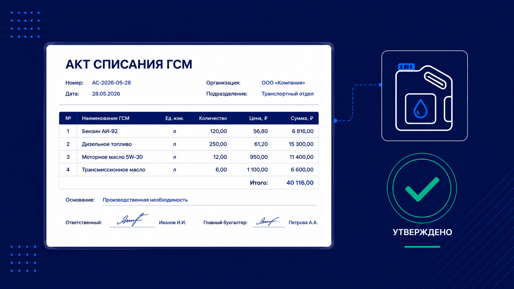 Акт списания ГСМ в 2026 году: как составить, образец и обязательные реквизиты